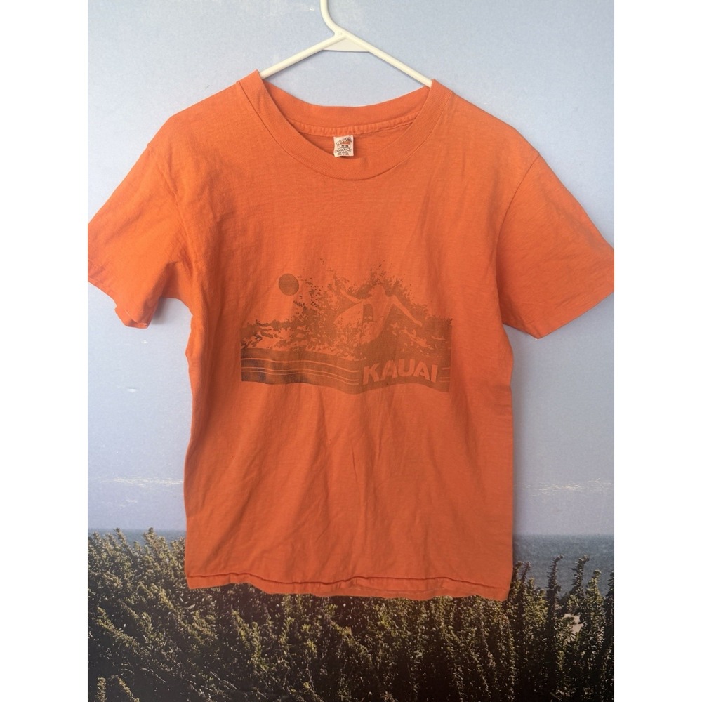 Vintage 70's Hawaiian Kauai Surfer Graphic Hanes Beefy T Shirt L Made Is USA